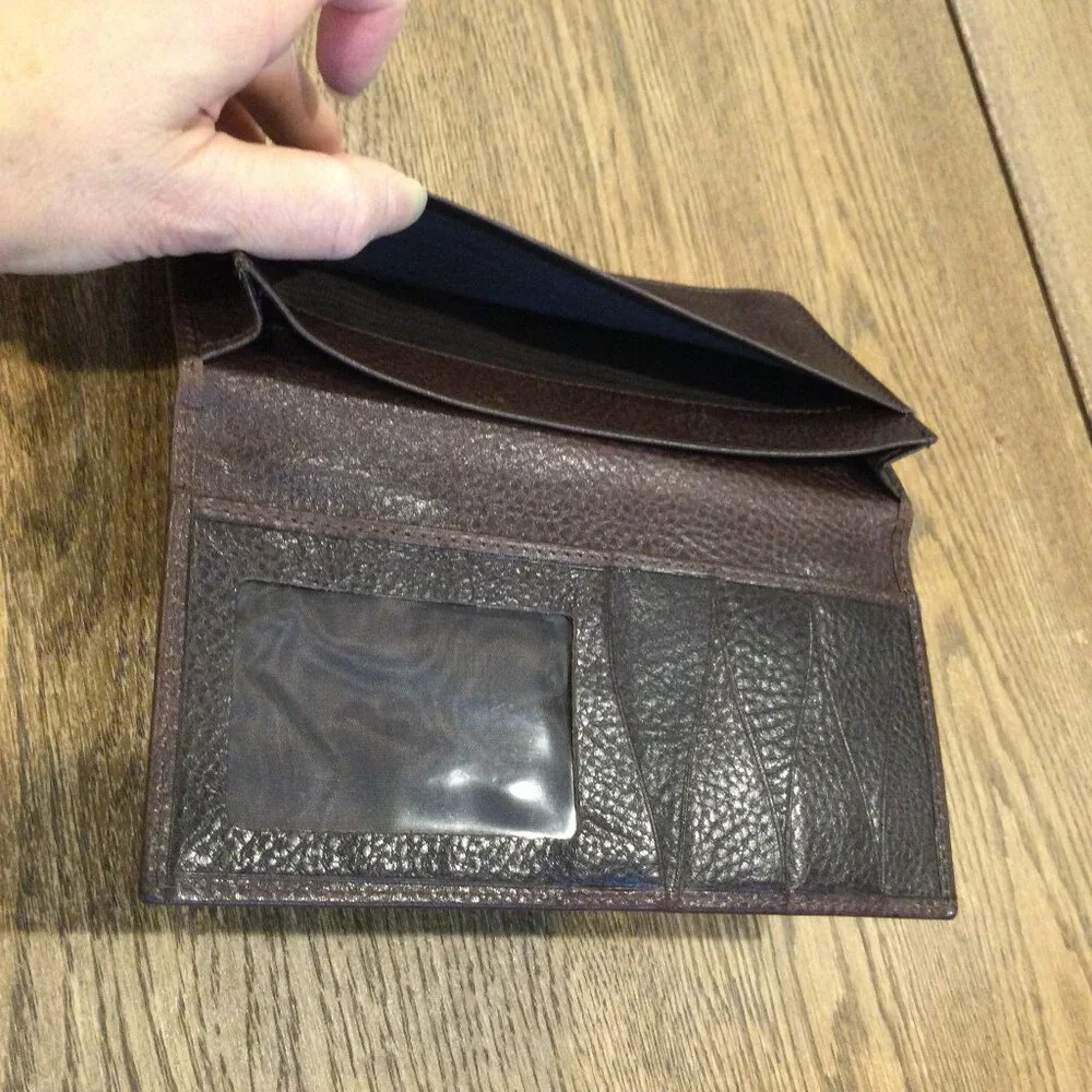 NEW! COLE HAAN Dark Brown Leather Slim Wallet Made in Italy